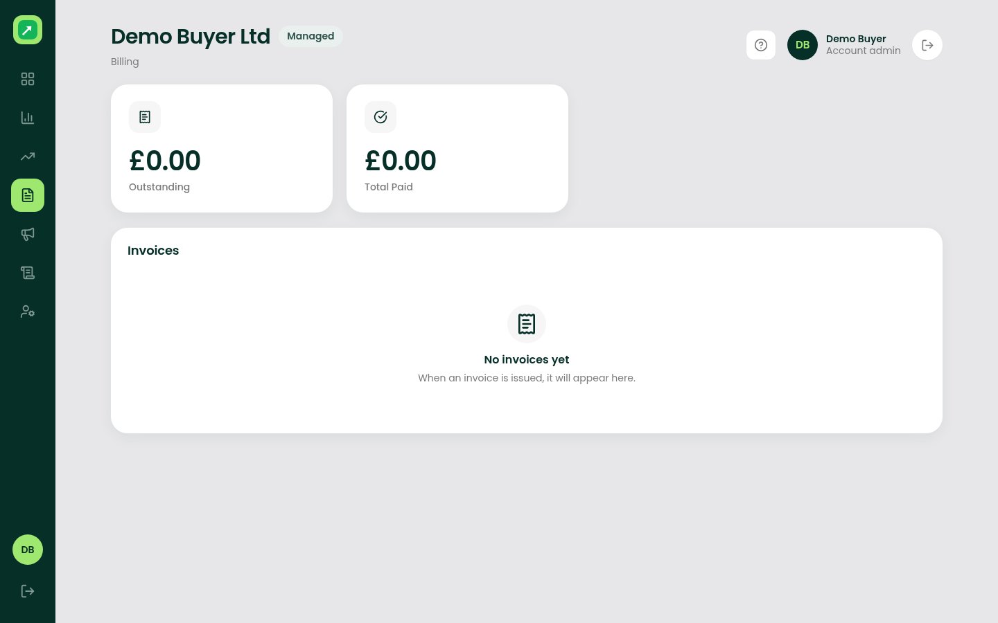 Invoices at desktop width