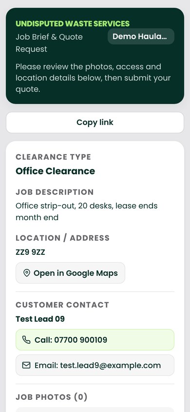 The supplier's brief at mobile width